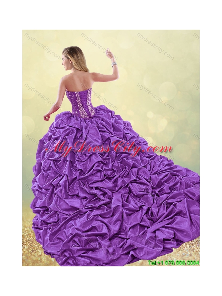 Hot Sale Turquoise Quinceanera Dresses with Brush Train for 2016