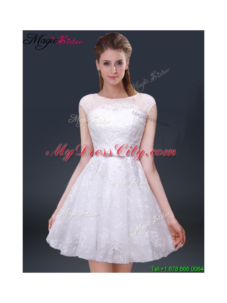 2016 Lovely Cap Sleeves Prom Dresses with with in Lace