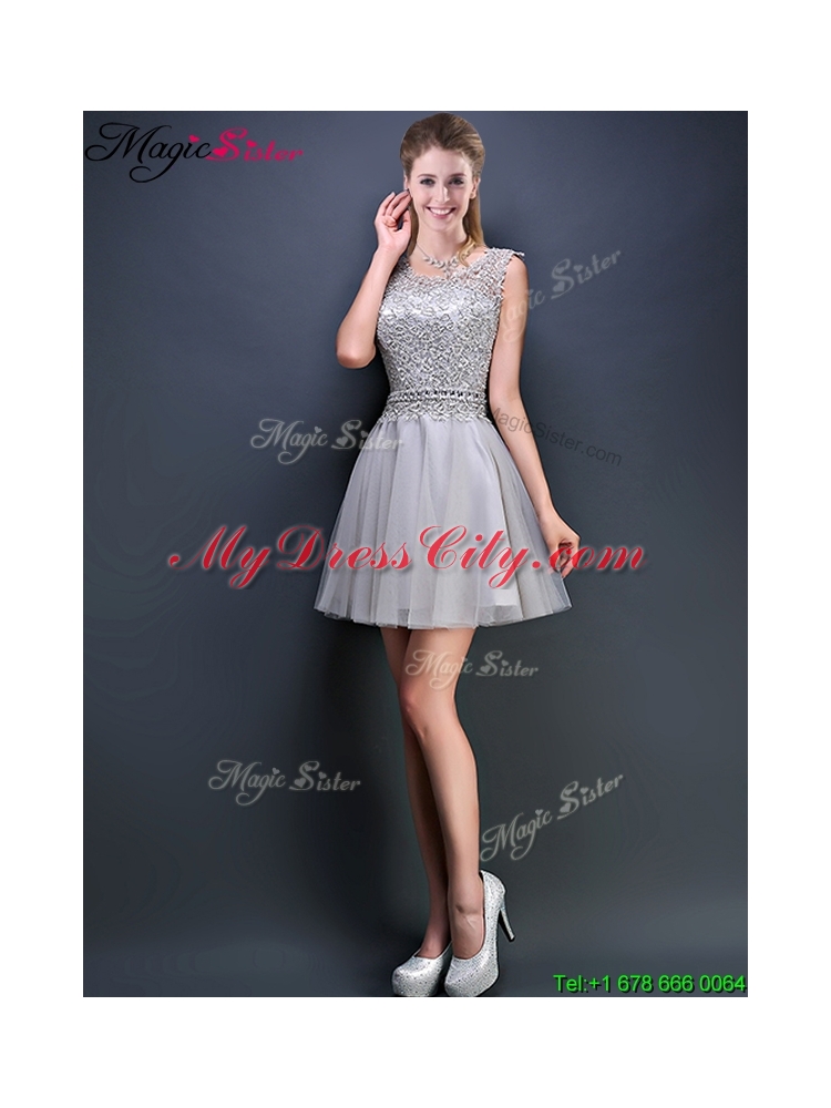 2016 Perfect Mini Length Scoop Prom Dresses with Appliques