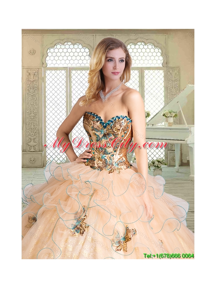 2016 Gorgeous Sweetheart Quinceanera Gowns with Appliques and Ruffles