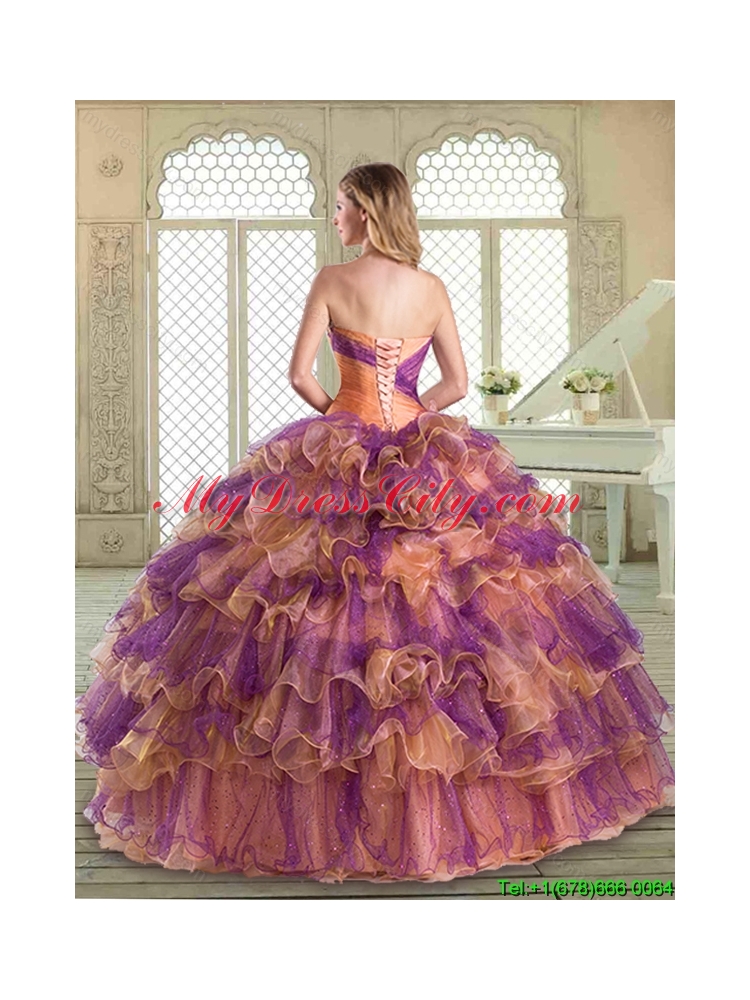 2016 Luxurious  Floor Length Quinceanera Dresses with Beading and Ruffled Layers