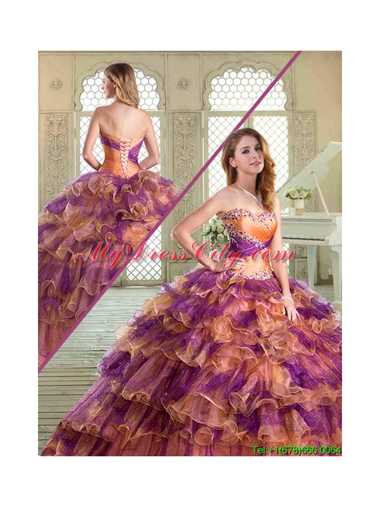 2016 Luxurious  Floor Length Quinceanera Dresses with Beading and Ruffled Layers