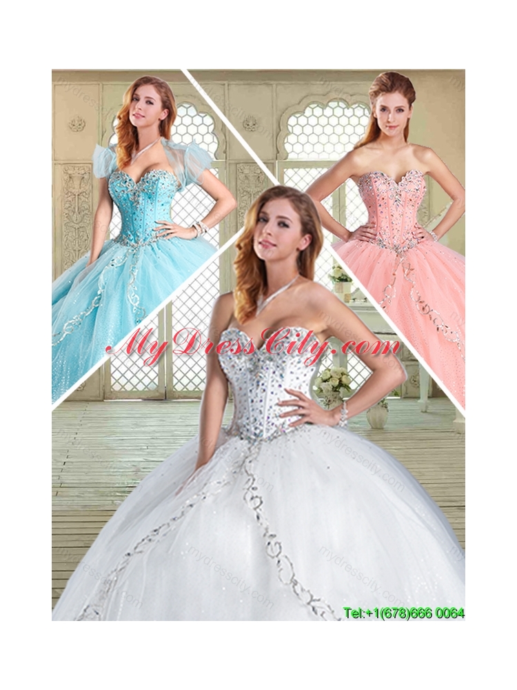 Simple Floor Length Designer Quinceanera Gowns with Beading