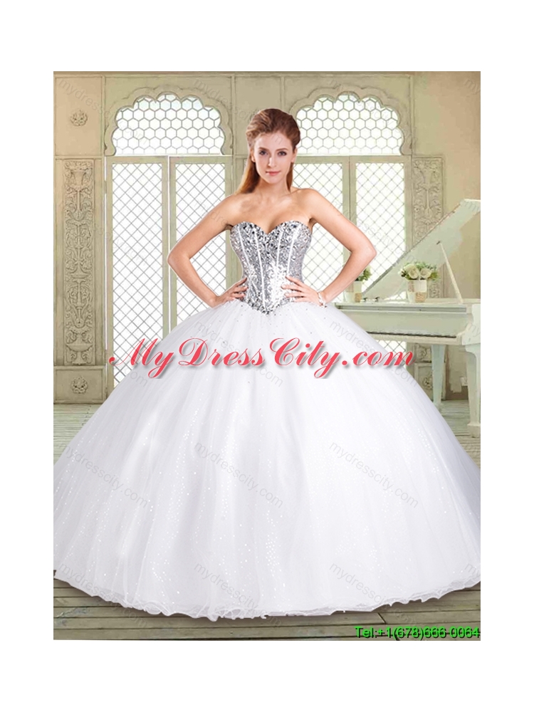 Simple Sweetheart Paillette Quinceanera Dresses in White