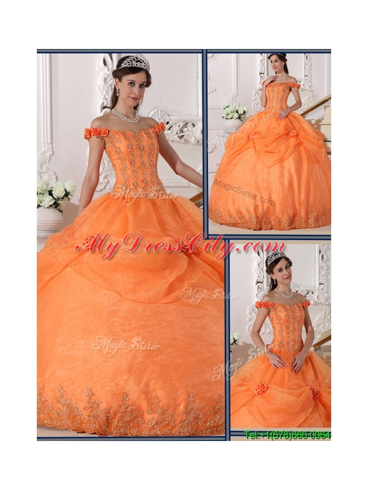 Best Ball Gown Appliques and Hand Made Flowers Quinceanera Dresses