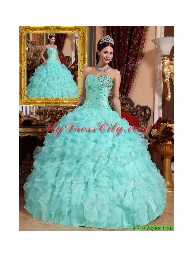 Best Beading and Ruffles Quinceanera Dresses in Apple Green