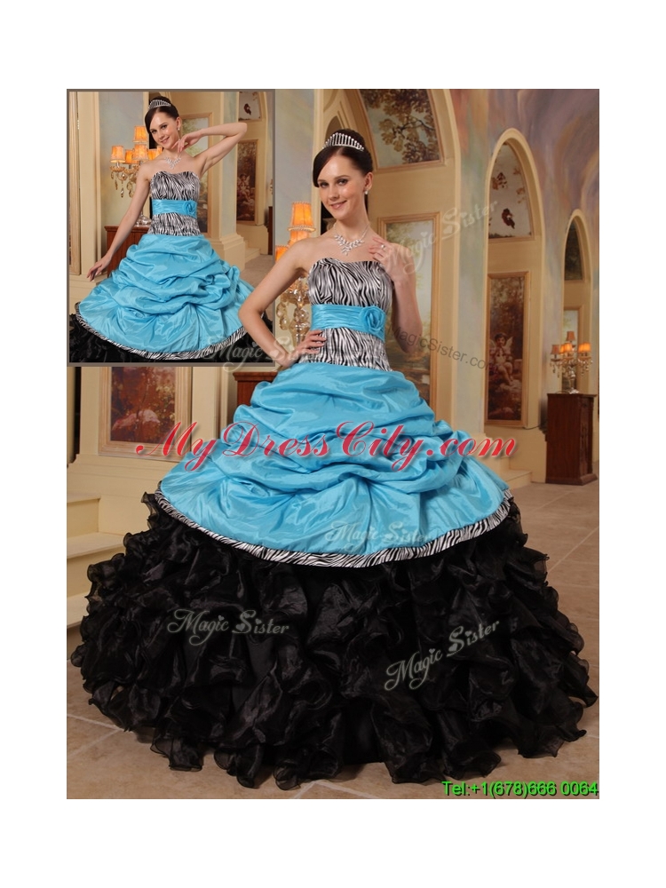 Best Blue and Black Ball Gown Strapless Quinceanera Dresses