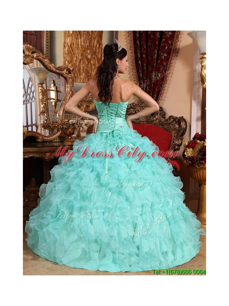 2016 Apple Green Sweetheart Beading and Ruffles Quinceanera Dresses