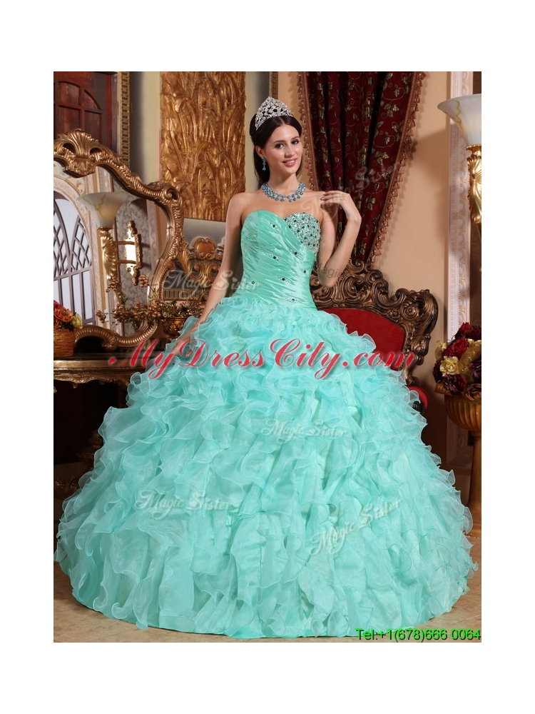 2016 Apple Green Sweetheart Beading and Ruffles Quinceanera Dresses
