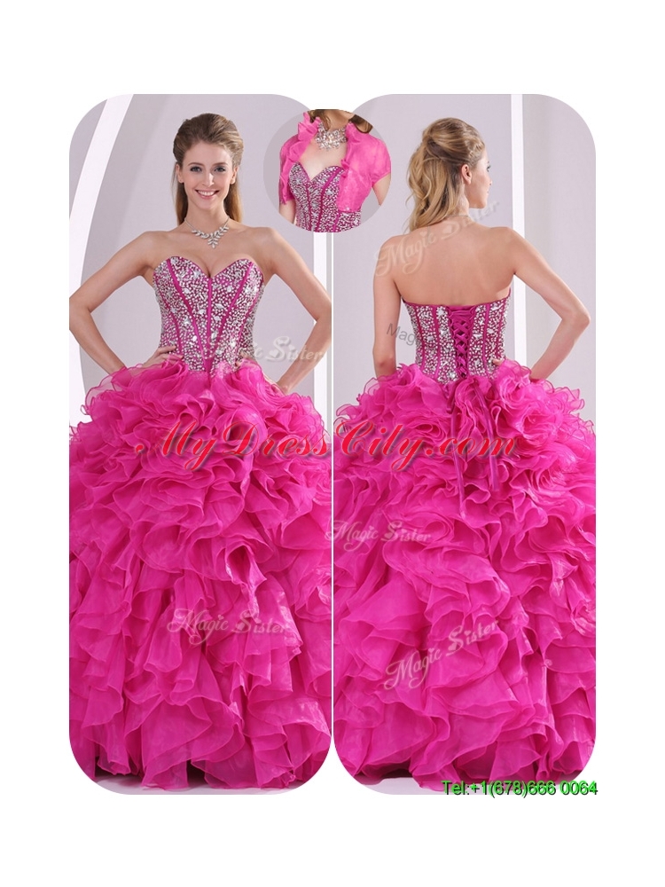2016  Ruffles and Beading Quinceanera Gowns in Fuchsia