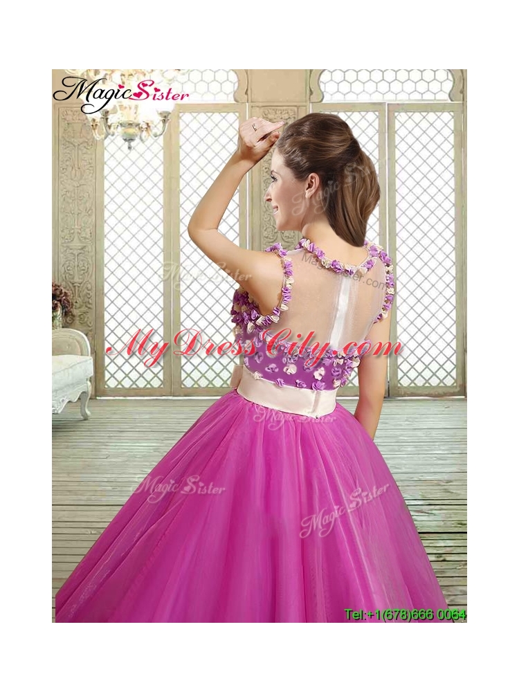Modern Scoop Sweet 16 Dresses with Belt and Appliques