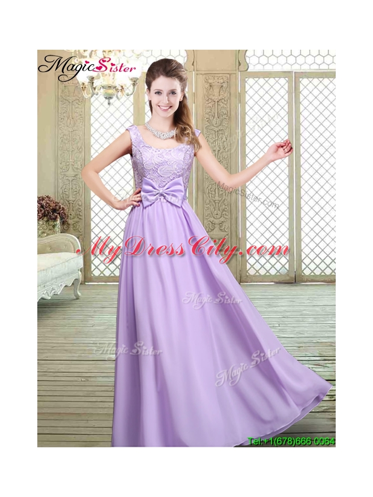 2016 Pretty Scoop Bowknot Lavender Dama Dresses for Fall