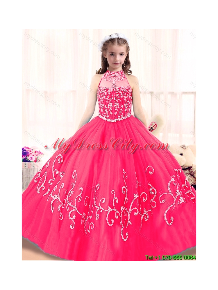Lovely High Neck Mini Girls Party Dresses in Hot Pink