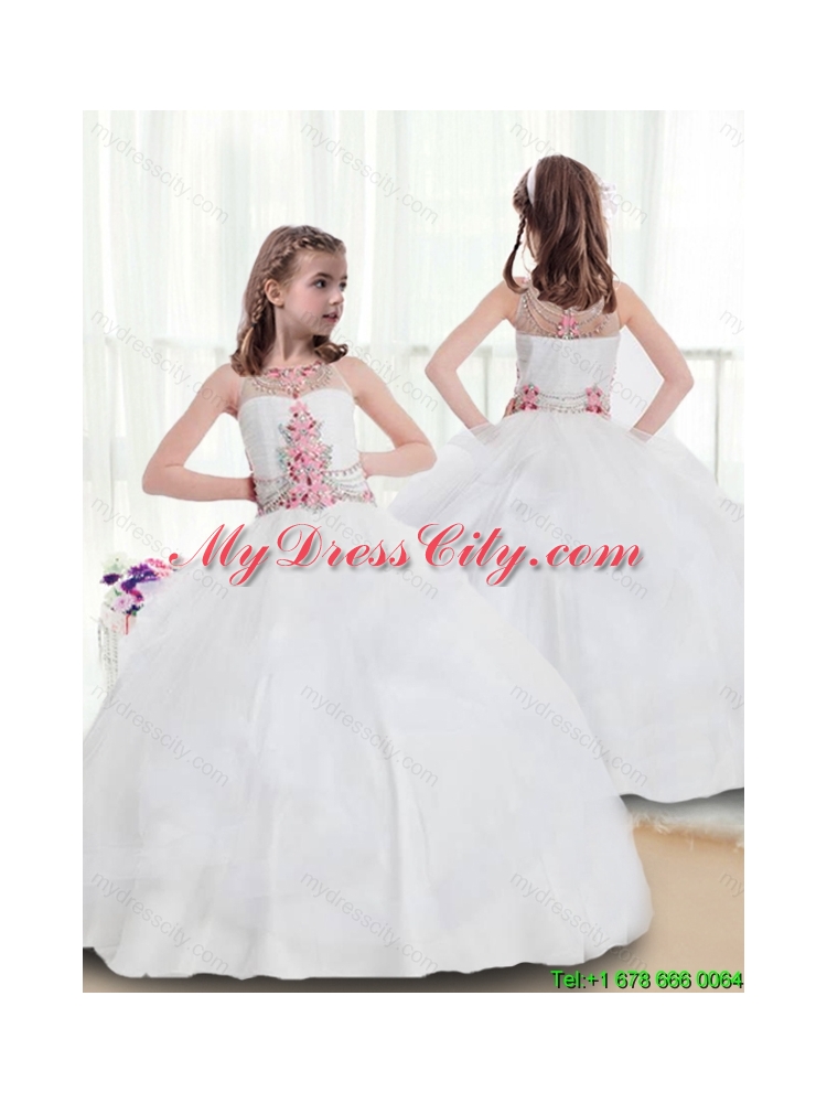 New Arrivals Bateau Beading Flower Girl Party Dresses in White