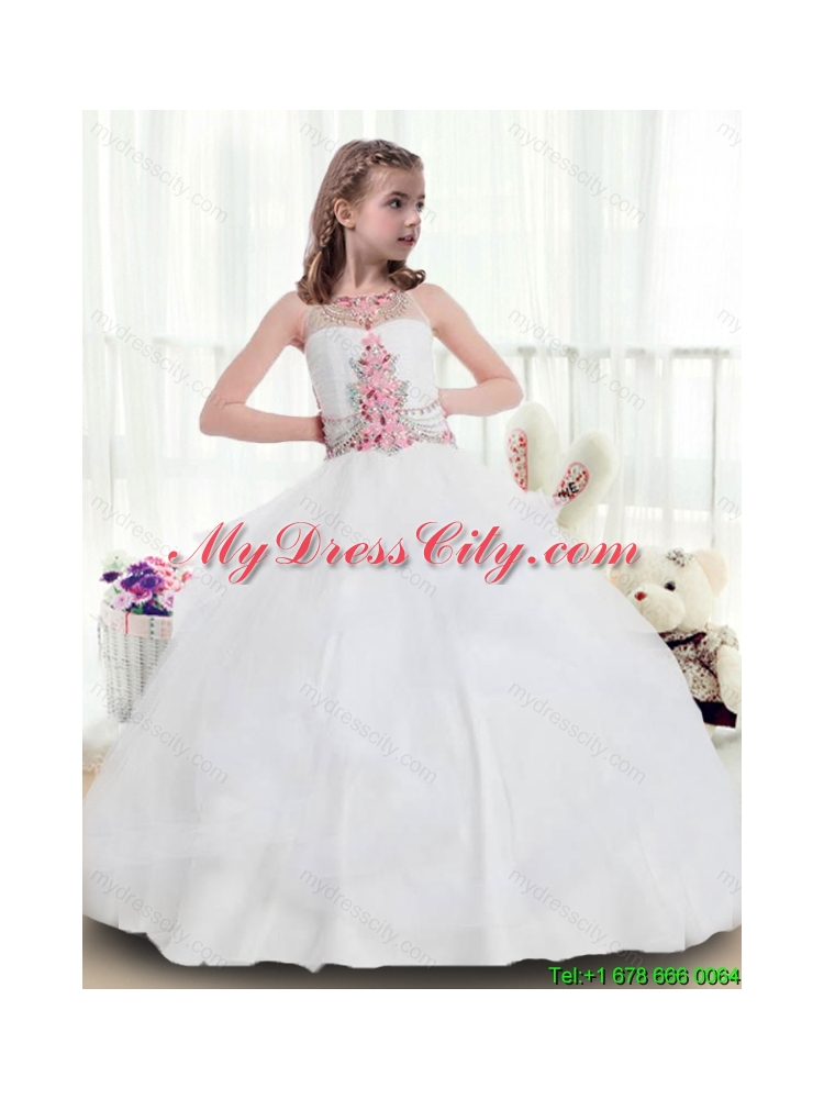 New Arrivals Bateau Beading Flower Girl Party Dresses in White