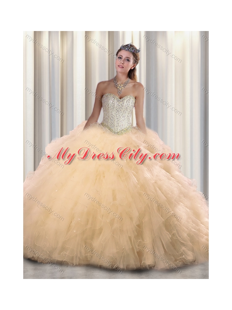 2016  Pretty Champagne Sweetheart Beading Quinceanera Dresses