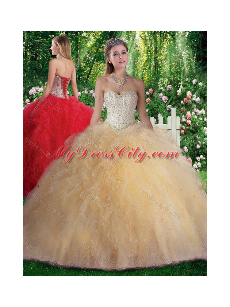 Pretty Champagne Ball Gown Beading and Ruffles Sweet 16 Gowns