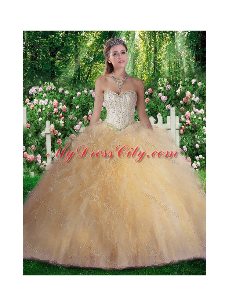 Pretty Champagne Ball Gown Beading and Ruffles Sweet 16 Gowns