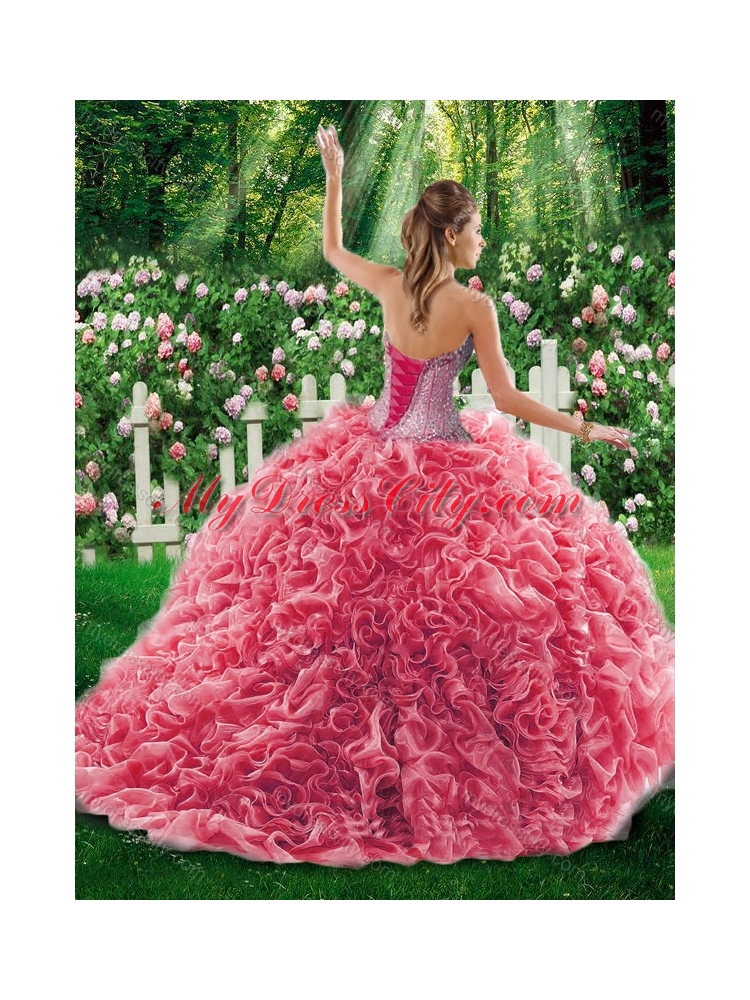 Pretty Champagne Ball Gown Sweetheart Beading Quinceanera Dresses with Brush Train