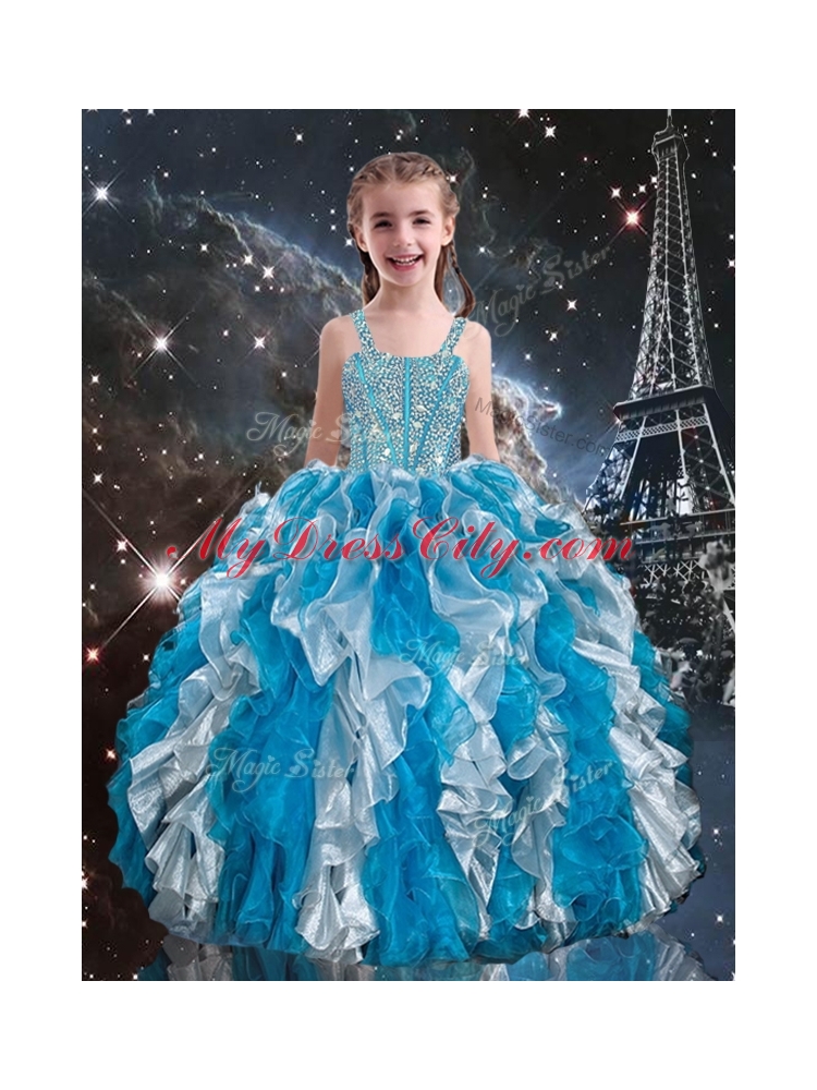 2016 Hot Sale Straps Little Girl Pageant Dress with Beading and Ruffles for Spring