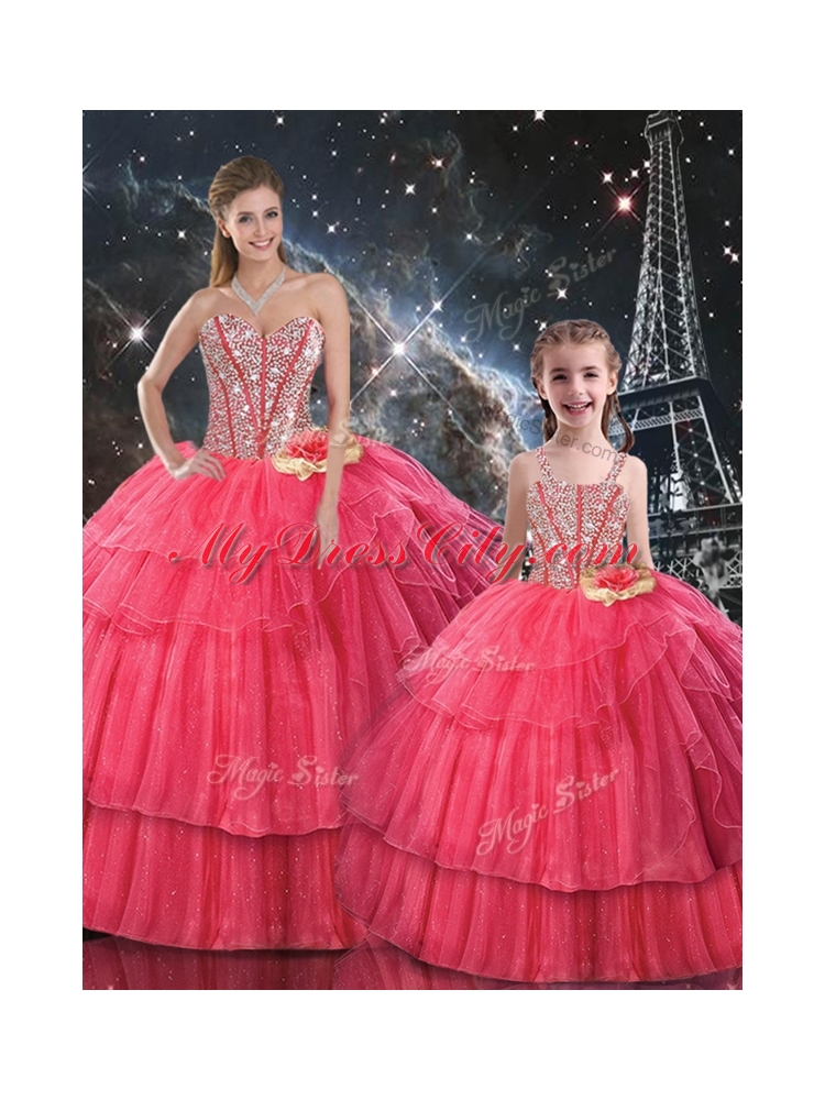 Fashionable Ball Gown Coral Red Princesita with Quinceanera Dress with Beading for Fall