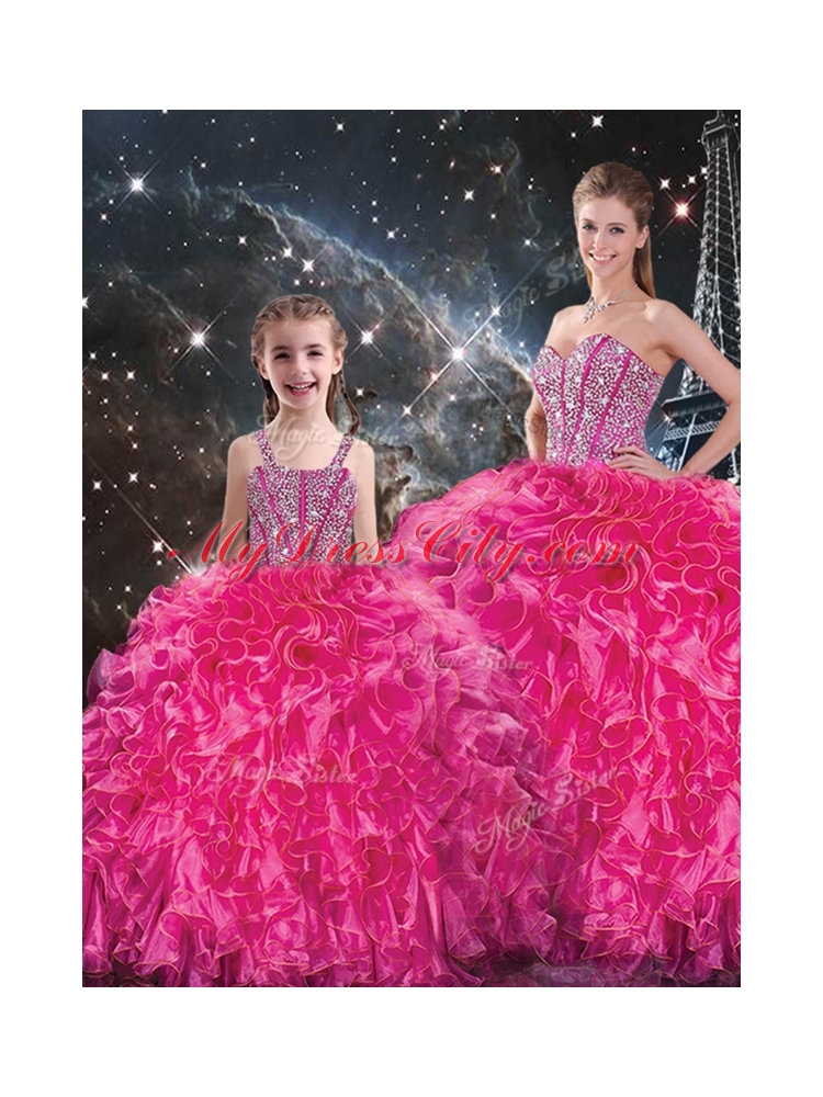 Luxurious Beading Princesita with Quinceanera Dress in Hot Pink