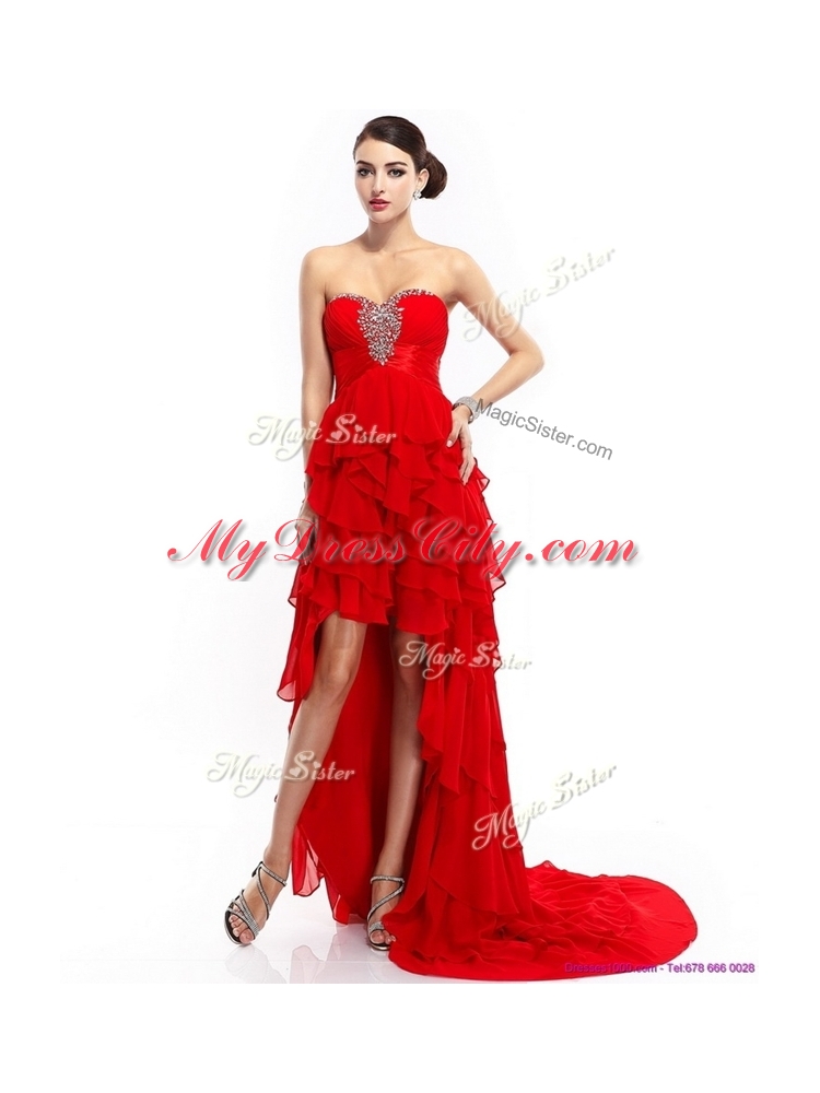 New Style High Low Ruffled Layers Prom Dresses with Beading