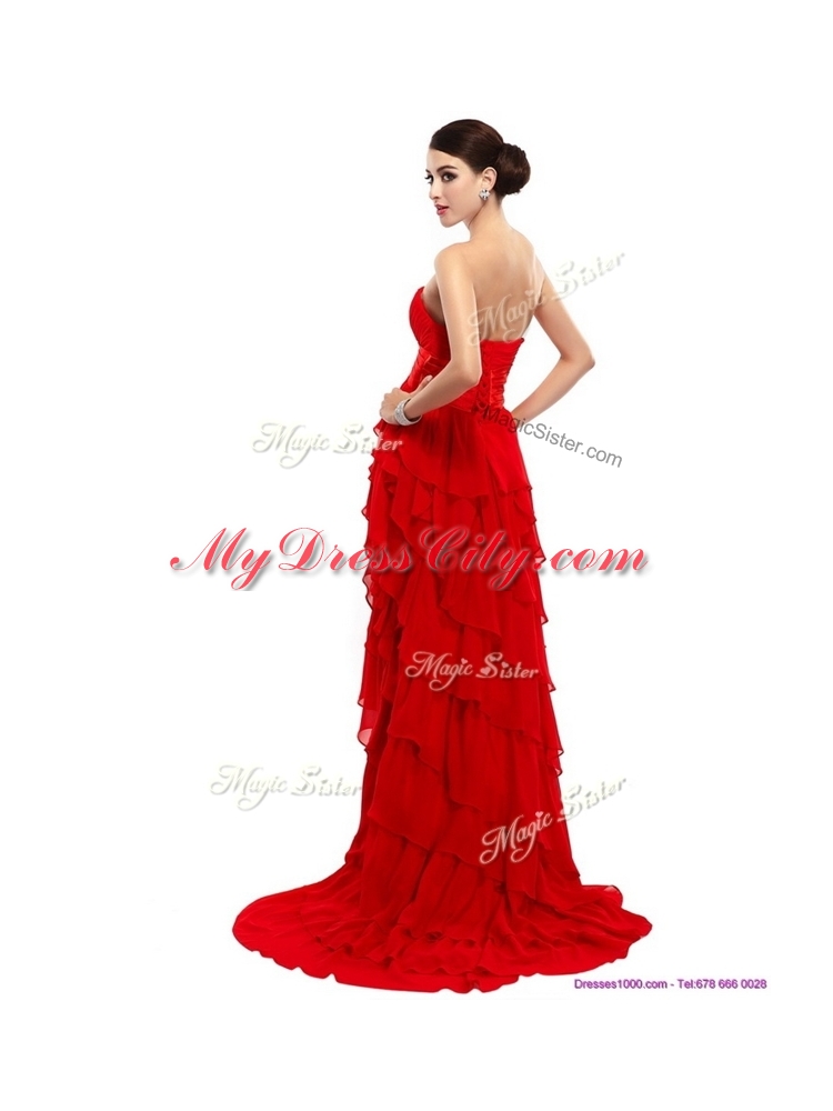 New Style High Low Ruffled Layers Prom Dresses with Beading