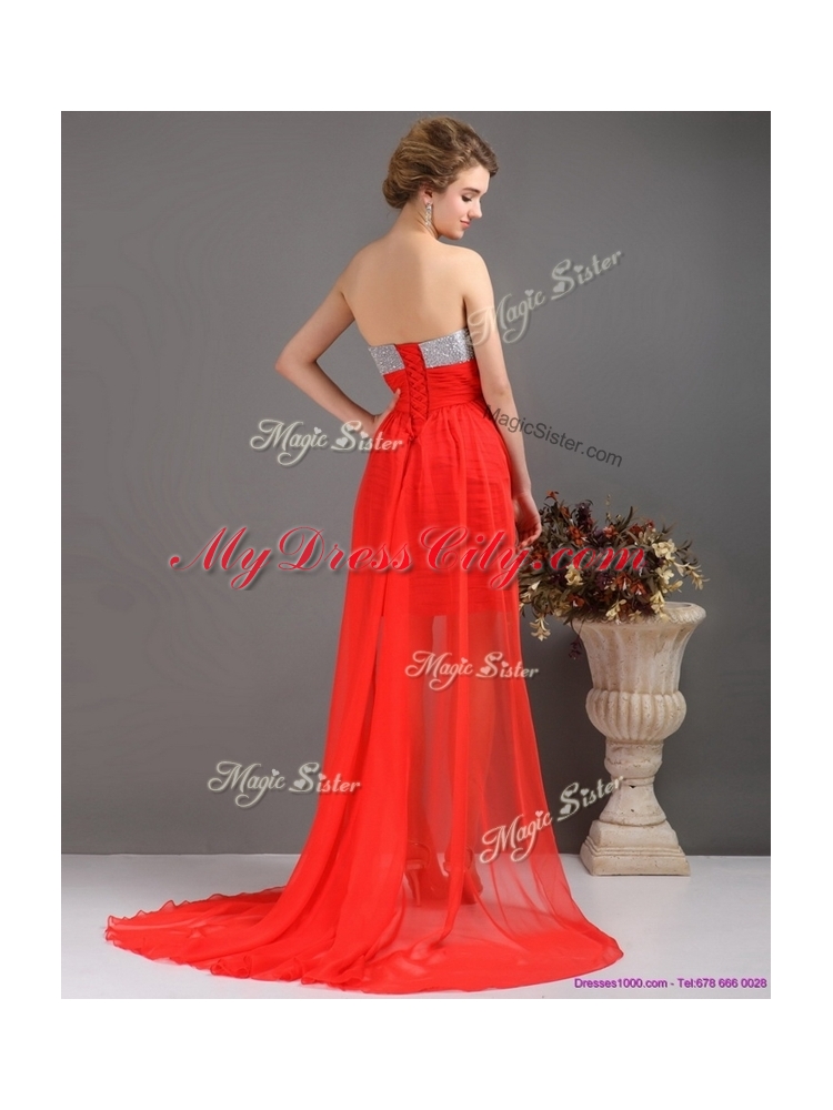 Cheap Column High Low Prom Dresses with Beading