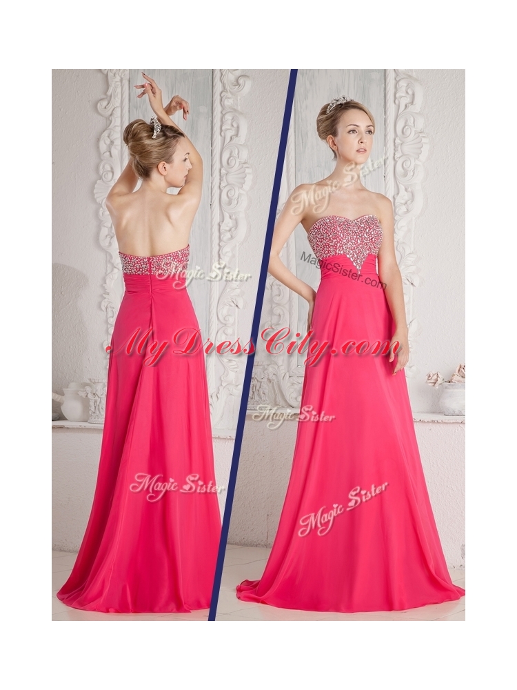 Romantic Empire Sweetheart Beading Discount Evening Dresses in Coral Red