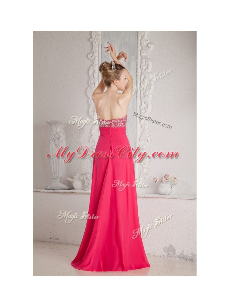 Romantic Empire Sweetheart Beading Discount Evening Dresses in Coral Red