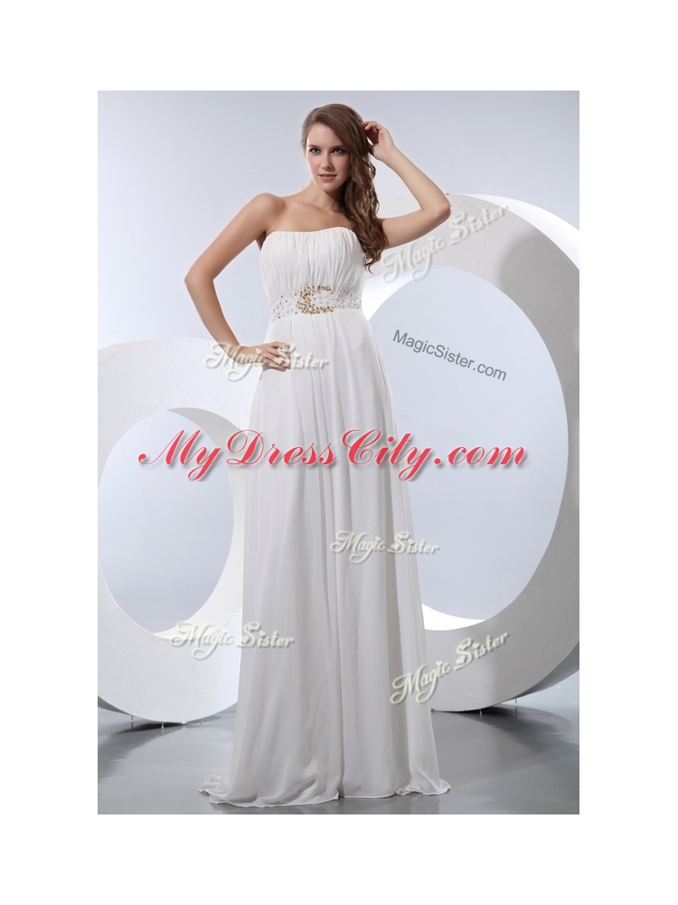 Discount Empire Strapless Beading Discount Evening Dresses in White