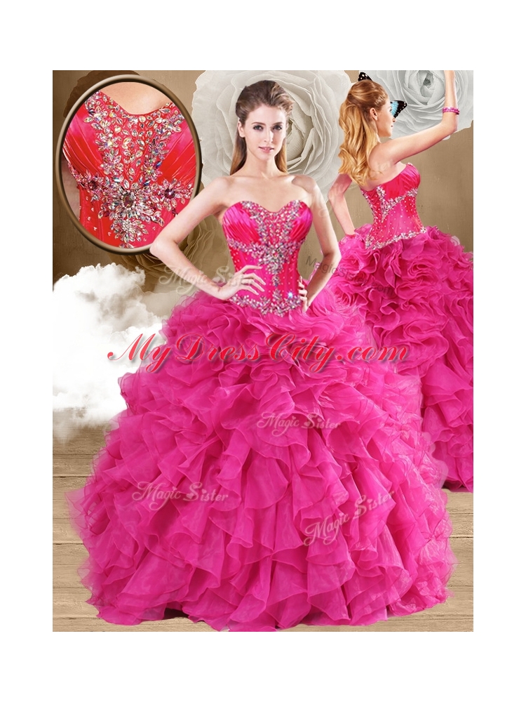 New Style Ball Gown Fuchsia Sweet 16 Dresses with Ruffles