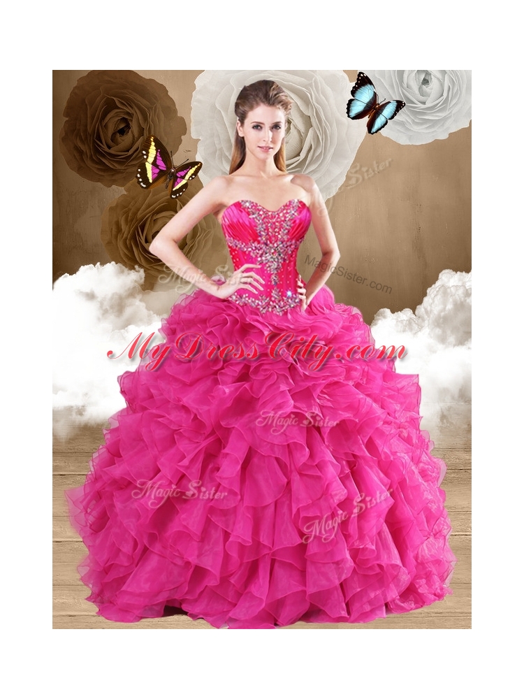 New Style Ball Gown Fuchsia Sweet 16 Dresses with Ruffles