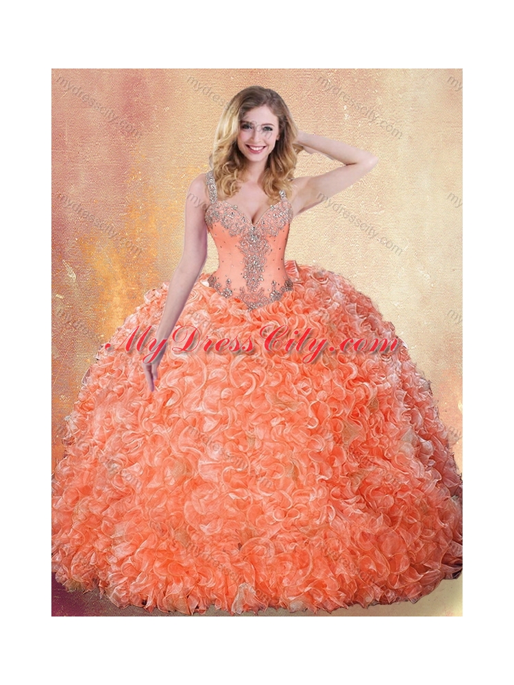 Beautiful Straps Brush Train Quinceanera Dresses with Ruffles and Appliques