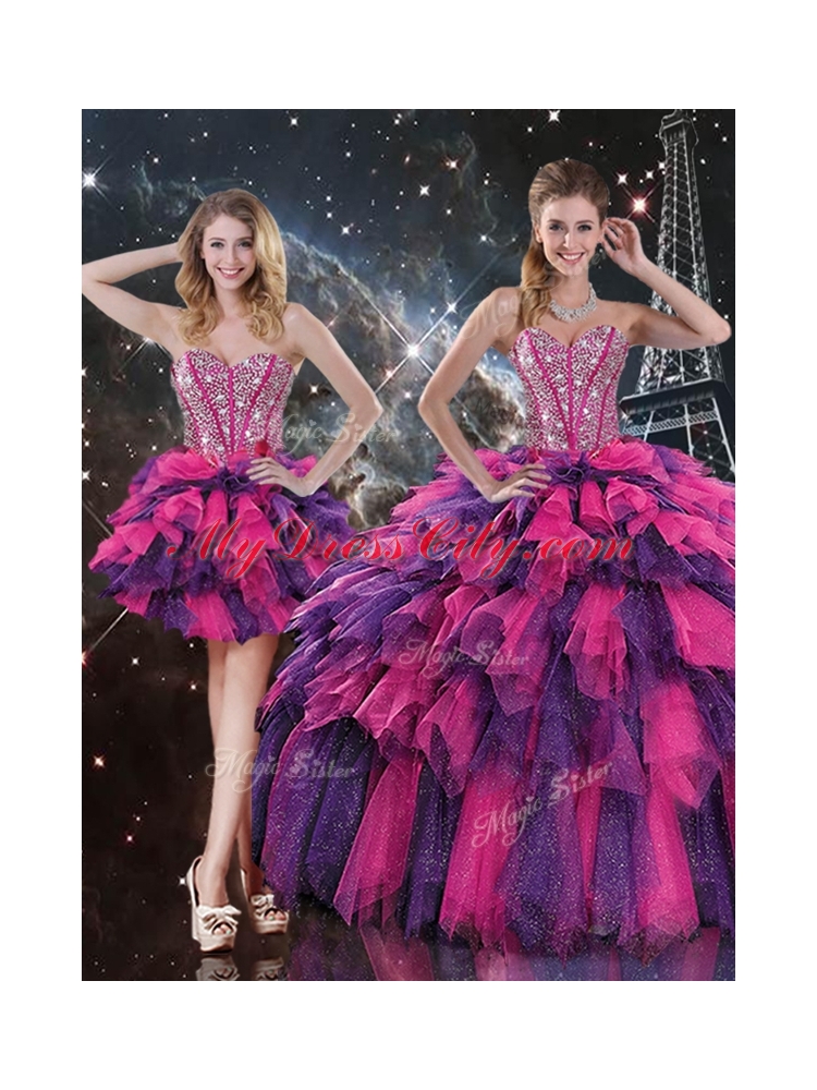 Luxurious Detachable Quinceanera Gowns with Beading and Ruffled Layers