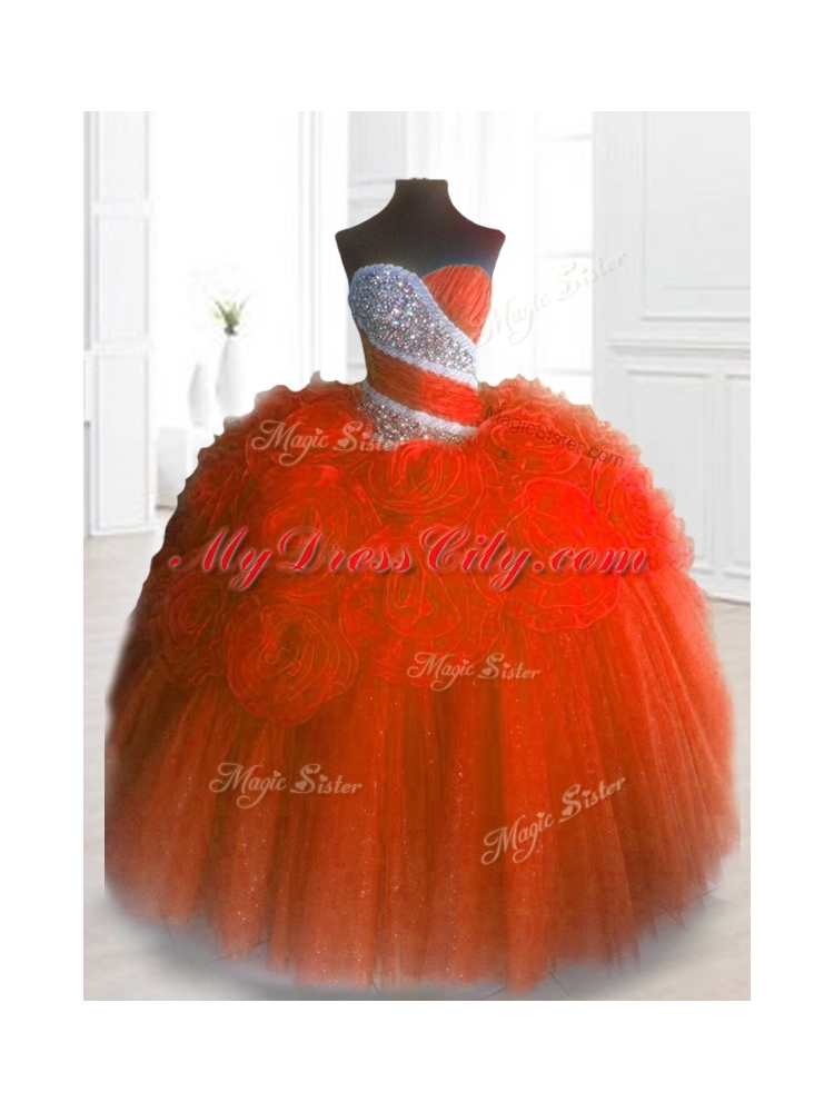 In Stock Sweetheart Hand Made Flowers and Beading Quinceanera Gowns