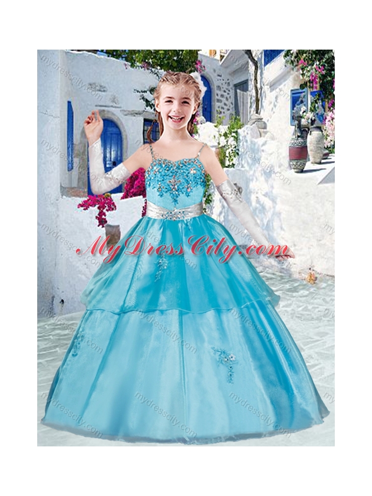 2016 Lovely Spaghetti Straps Little Girl Pageant Dress with Appliques and Beading