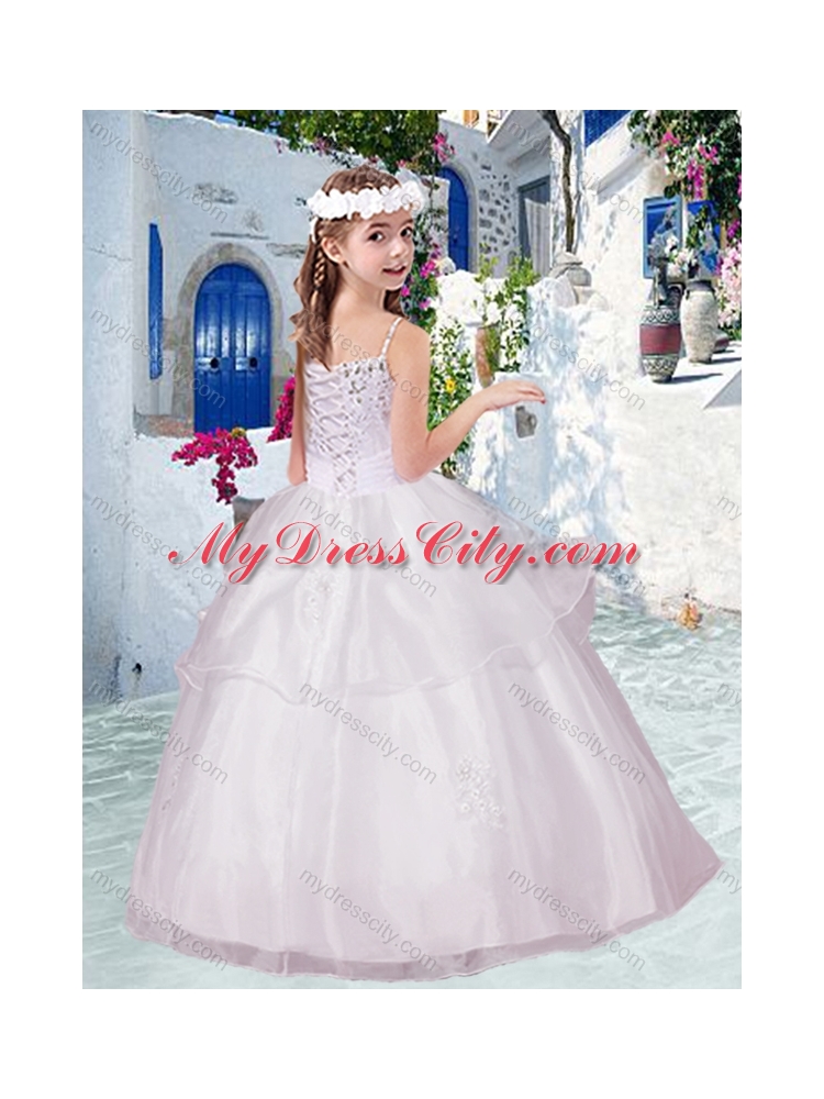 2016 Lovely Spaghetti Straps Little Girl Pageant Dress with Appliques and Beading