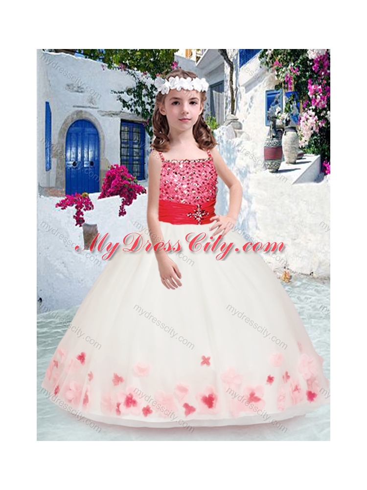Cheap Spaghetti Straps Little Girl Pageant Dresses with Appliques and Beading