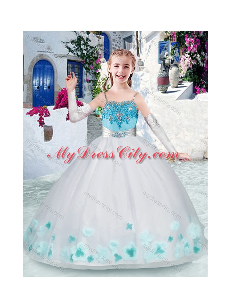 Cheap White Little Girl Pageant Dresses with Appliques and Beading