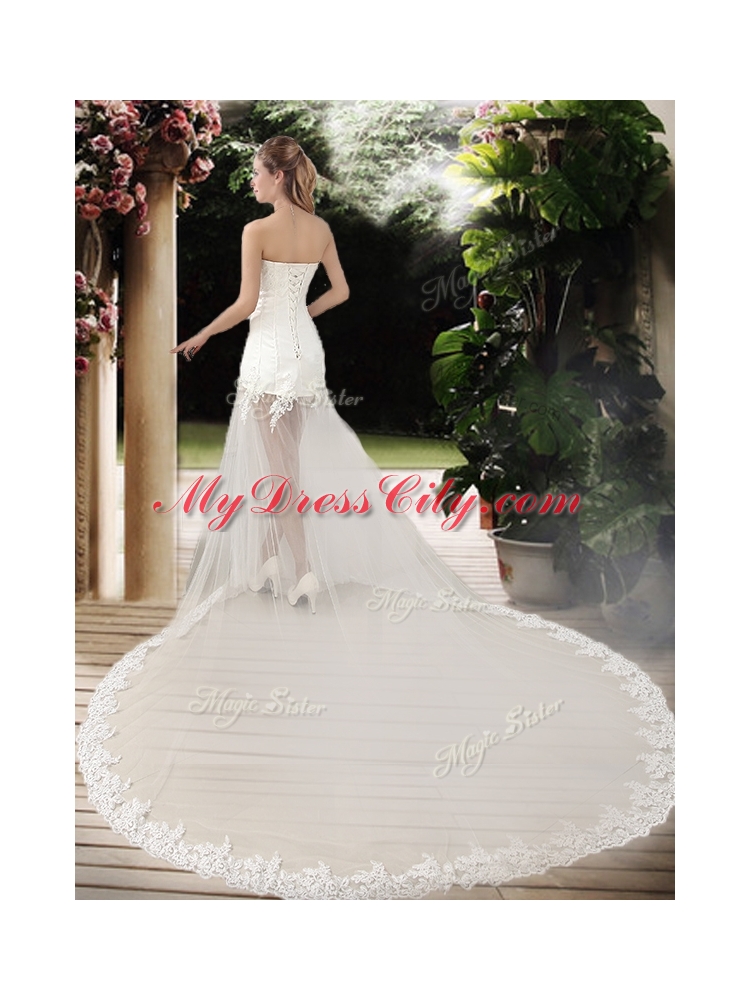 Popular See Through Empire Strapless Appliques Wedding Dresses with Court Train