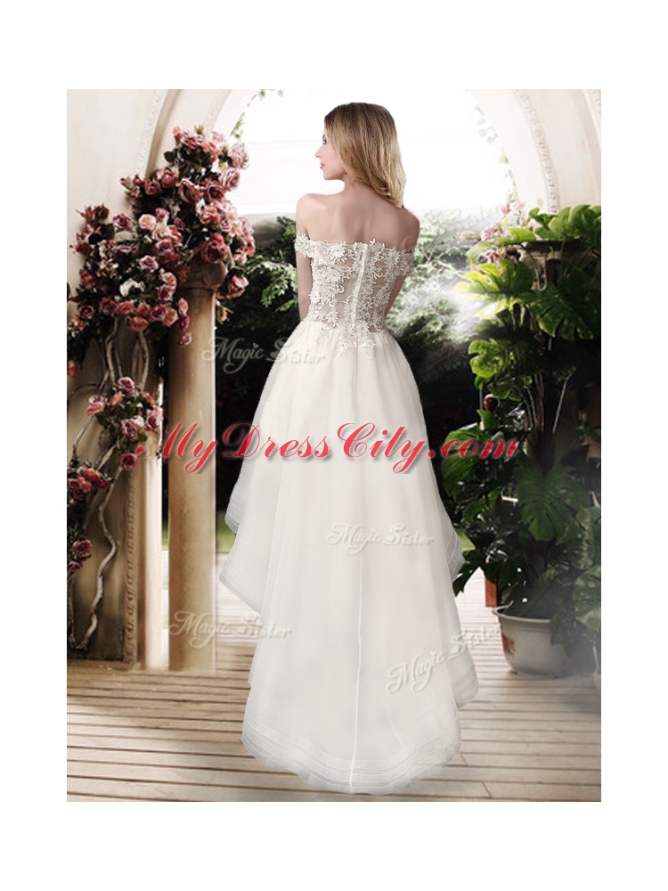Beautiful Off the Shoulder High Low Wedding Dresses with Appliques