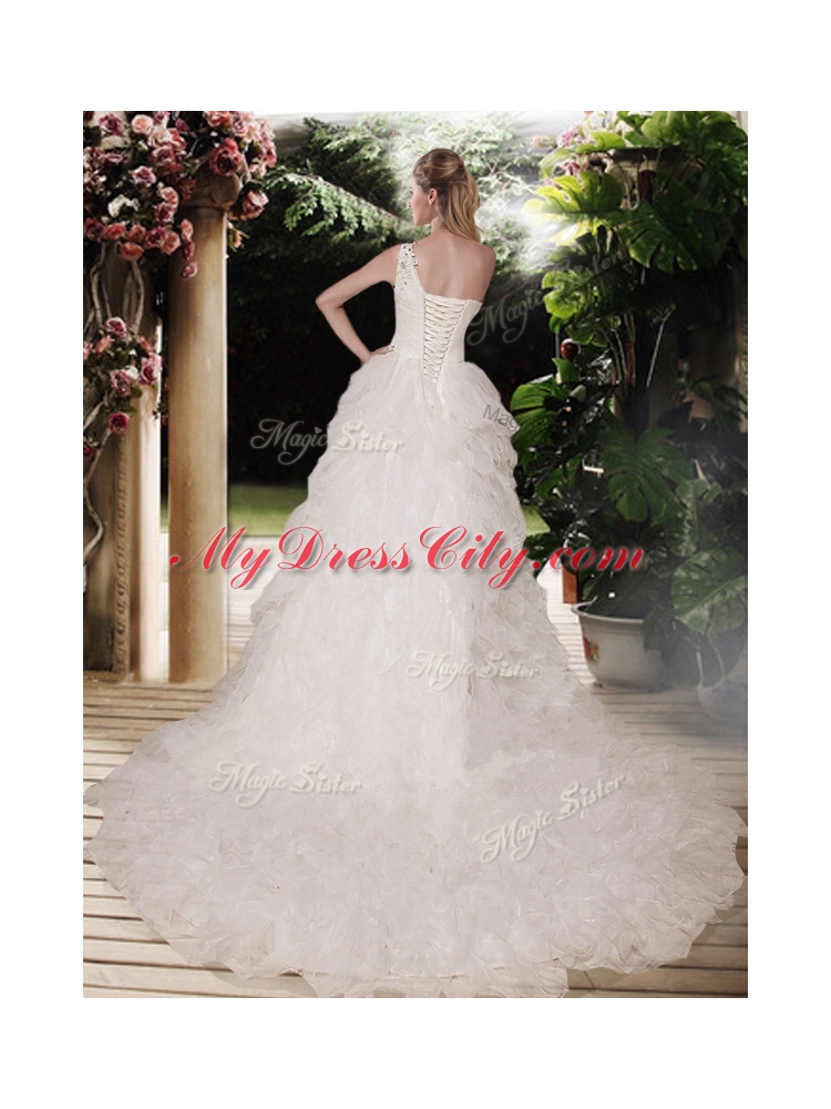Perfect One Shoulder Wedding Dresses with Beading and Ruffles