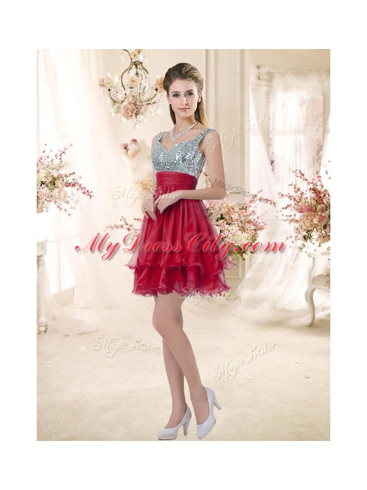 Pretty Straps Short Dama  Dresses with Sequins for Fall