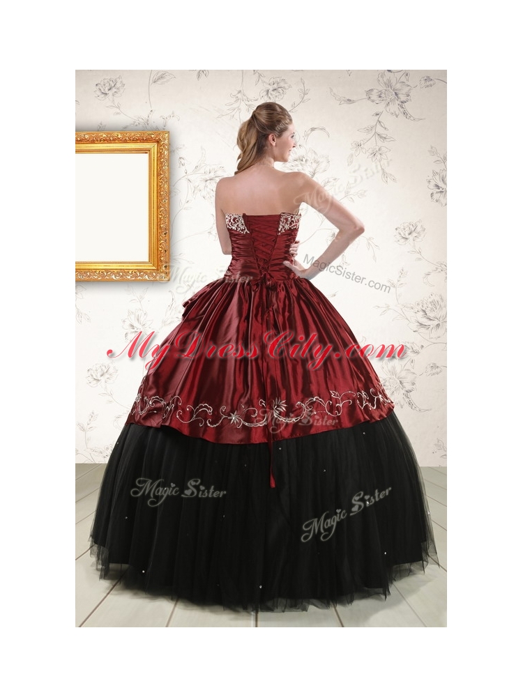 Pretty Ball Gown Embroidery 2016 Quinceanera Dresses in Wine Red and Black