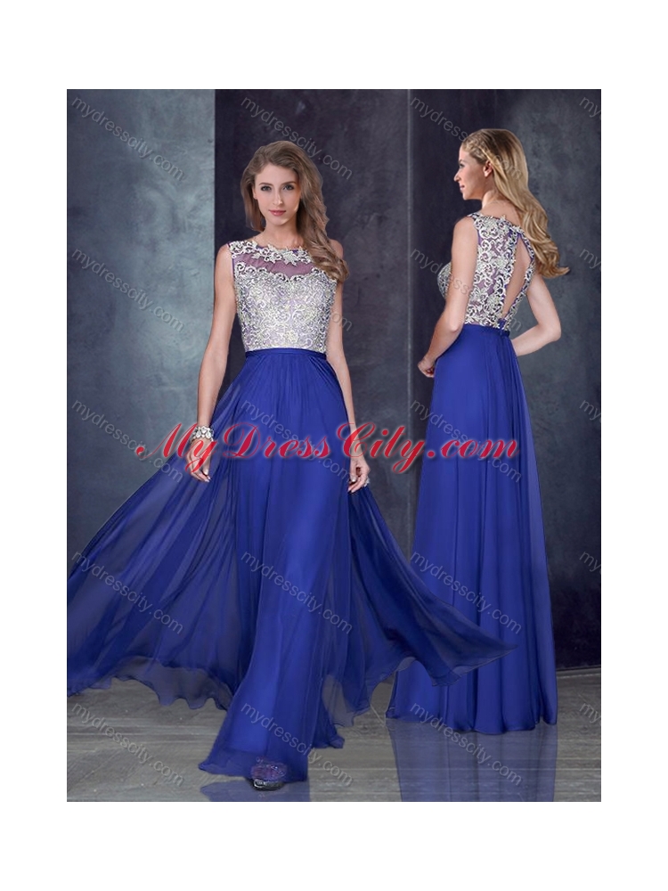2016 Empire Bateau Royal Blue Junior Bridesmaid Dresses with Appliques
