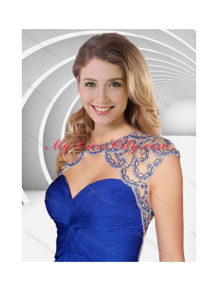 2016 Popular See Through Beaded and Ruched Blue Short Junior Bridesmaid Dresses with Open Back