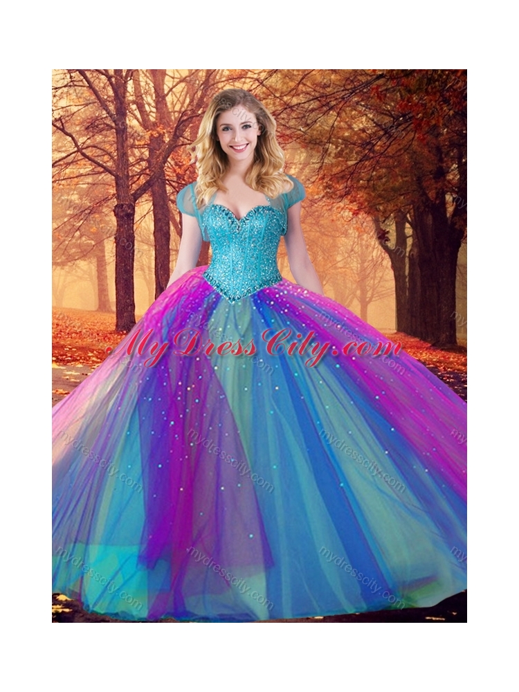 Custom Designed Multi Color Quinceanera Dress with Beading