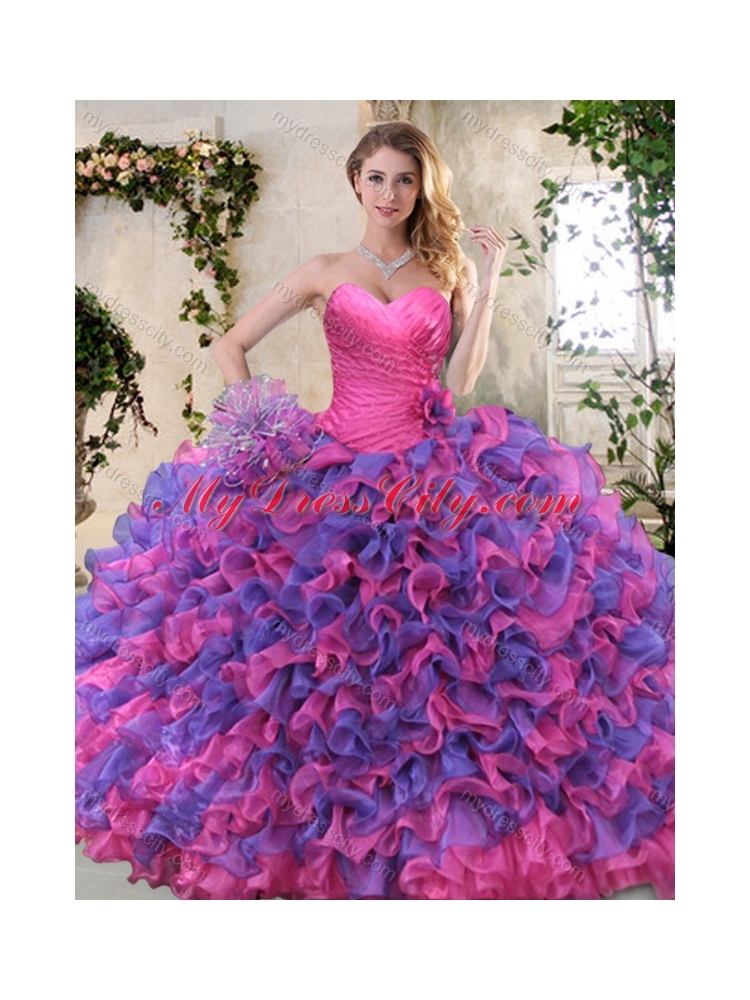 Eggplant Purple and Pink Sweet 16 Dress with Ruffled Layers